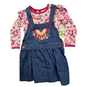 My Destiny Blue Overall Dress with Floral Long Sleeve Blouse Toddler Girl Size 4